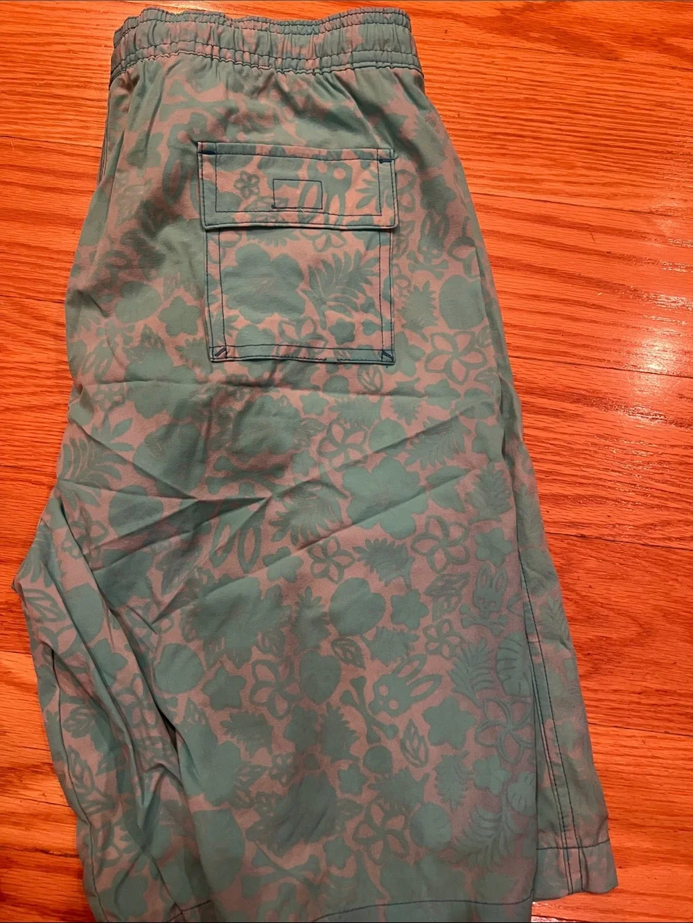 Psycho bunny Teal Floral Swim Trunks with Drawstring Waist